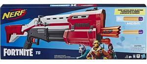 lot 10334 image: NERF Fortnite Ts Blaster -- Pump Action Dart Blaster, 8 Official Mega Fortnite Darts, Dart Storage Stock -- for Youth, Teens, Adults