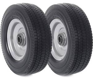 lot 10335 image: (2-Pack) AR-PRO 2.50-4�� Solid PU Run-Flat Tire Wheel Assemblies - 8�� Flat Free Tubeless Tires and Wheels for Utility Equipment - 58�� Axle Bore Hole, 2 14�� Offset Hub, and Double-Sealed Ball Bearings