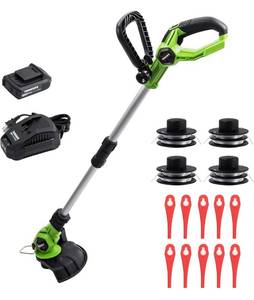 lot 10368 image: TODOCOPE 20V Cordless String Trimmer, 12-Inch Electric Weed Eater, 2Ah Battery and Quick Charger Weed Wacker, 4 pcs Spool Line & 10 pcs Plastic Cutters Blades Grass Trimmer, Green, (TDC-CST20)
