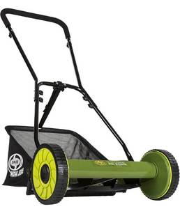 lot 10397 image: Sun Joe MJ500M 16-Inch Manual Reel Mower wAdjustable Cutting Height, 6.6-Gallon Removable Grass Catcher, 5 Steel Blades, 2-Wheels