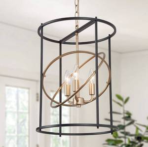 lot 10404 image: Retails $159.99 Modern Black and Gold Chandelier, 3-Light Slender Drum Pendant Lighting Fixture, Height Adjustable for Dining Room, Bedroom, Kitchen Island, Foyer, Entryway, 14��D x 18��H