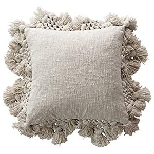 lot 10409 image: Creative Co-Op Square Crochet & Tassels Cream Cotton Slub Pillow, 1 Count (Pack of 1) (B08DPXCXWD)