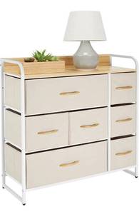 lot 10416 image: mDesign Dresser Storage Furniture Organizer - Large Standing Unit for Bedroom, Office, Entryway, Living Room and Closet - 7 Removable Fabric Drawers - CreamWhite