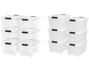 lot 10418 image: IRIS USA, Inc. TB-28 Stack & Pull Box, 31.75 Quart, Clear, 6 Pack TB-28 32 Quart Stack & Pull Box, Multi-Purpose Storage Bin, 6 Pack, Pearl
