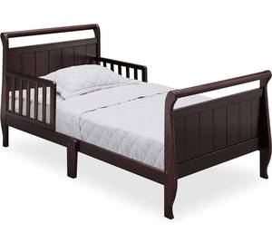 lot 10432 image: Delta Children Wood Sleigh Toddler Bed - Greenguard Gold Certified Dark Chocolate