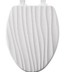lot 10443 image: Never Loosens Elongated Sculptured Rainfall Enameled Wood Toilet Seat with Easy Clean White - Mayfair by Bemis