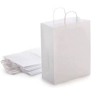 lot 10445 image: White Kraft Paper Bags with Handles Bulk - Gift Bags Medium Size for Paper Shopping Bags, Party Bags, and Bags for Small Business (8x4.75x10 - White Gift Bags Bulk Medium Size 25 Bags)