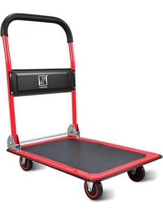 lot 10461 image: Push Cart Dolly by Wellmax, Moving Platform Hand Truck, Foldable for Easy Storage and 360 Degree Swivel Wheels with 330lb Weight Capacity, Red Color