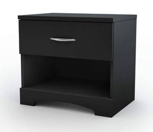 lot 10464 image: South Shore Step One 1-Drawer Nightstand, Pure Black with Matte Nickel Handles
