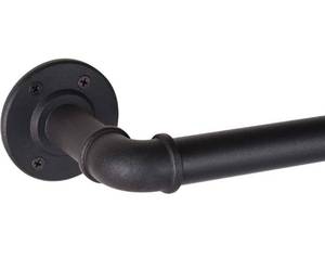 lot 10474 image: Rustic French Pipe Curtain Rod, Industrial Curtain Rod, Curtain Rods for Windows 48 to 84 Inch, Blackout Wrap Around Curtain Rod, Indoor and Outdoor, 48-86 Inch, Black
