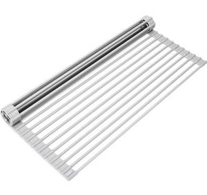 lot 10482 image: Surpahs 20.5 x 15.5 Over-The-Sink Silicone Wrapped Steel Roll-Up Foldable Dish Drying Rack