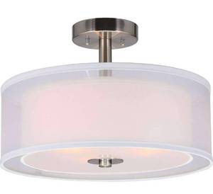lot 10483 image: XiNBEi Lighting Semi Flush Mount Ceiling Light, 3 Light Close to Ceiling Light with Fabric Shade, 16 Drum Semi Flush Ceiling Light in Brushed Nickel for Living Room & Bedroom XB-SF1194-BN
