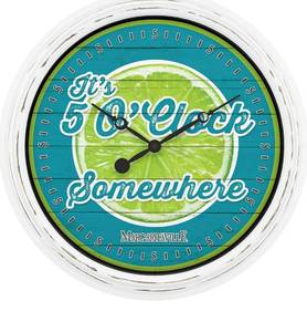 lot 10490 image: La Crosse Technology 433-3841MV2 15.75 IndoorOutdoor Quartz Wall Clock-Margaritaville 5 OClock Somewhere, WhiteTeal