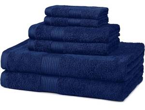 lot 39845 image: Amazon Basics 6-Piece Fade Resistant Bath, Hand and Washcloth Towel Set - Navy Blue