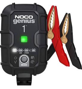 lot 39874 image: NOCO GENIUS1, 1A Automatic Smart Charger, 6V and 12V Portable Automotive Car Battery Charger, Battery Maintainer, Float Charger, Trickle Charger and Battery Desulfator with Temperature Compensation