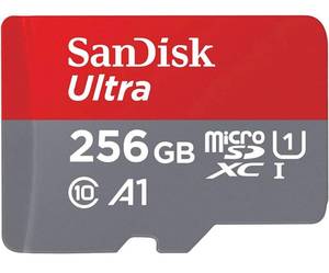 lot 39896 image: SanDisk 256GB Ultra microSDXC UHS-I Memory Card with Adapter - 120MBs, C10, U1, Full HD, A1, Micro SD Card - SDSQUA4-256G-GN6MA