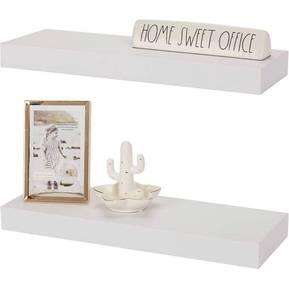 lot 39907 image: Sorbus Floating Shelf Set Rustic Wood Hanging Rectangle Wall Shelves