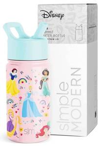 lot 39909 image: Simple Modern Disney Princesses Kids Water Bottle with Straw Lid  Reusable Insulated Stainless Steel Cup for School  Summit Collection  14oz, Princess Rainbows
