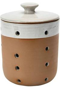 lot 59967 image: Creative Co-Op Stoneware Vented Garlic Storage Container Onion Keeper, 6.75, White