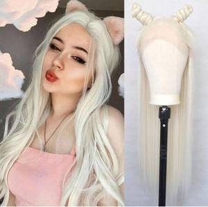 lot 60012 image: Luwigs Platinum Blonde Lace Front Wigs Long Straight Natural Half Hand Tied Replacement Wigs for Women Heat Resistant 22inches
