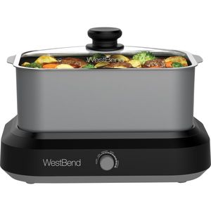 lot 61452 image: West Bend 87905 5-Quart Large Capacity Non-Stick Versatility Cooker with 5 Temperature Control Settings Dishwasher Safe Includes A Travel Lid & Thermal Carrying Case