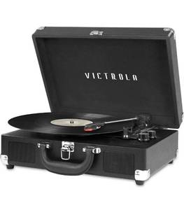 lot 61493 image: Victrola Vintage 3-Speed Bluetooth Portable Suitcase Record Player with Built-in Speakers  Upgraded Turntable Audio Sound Includes Extra Stylus  Black, Model Number VSC-550BT-BK, 1SFA