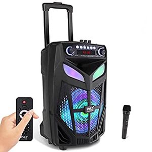 lot 61516 image: Portable Bluetooth PA Speaker System - 800W Outdoor Bluetooth Speaker Portable PA System - Party Lights, USB SD Card Reader, FM Radio, Rolling Wheels - Wireless microphone, Remote -Pyle PPHP121WMB (B096L13CTB)
