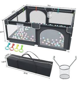 lot 61543 image: Baby Playpen, 79 x 63 Inches Extra Large Playpen with 50 PCS Ocean Balls, Indoor & Outdoor Kids Activity Center, Infant Safety Gates with Breathable Mesh,Sturdy Play Yard for Babies and Toddlers