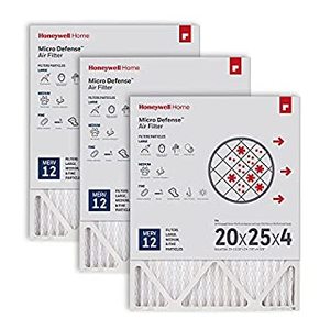 lot 61553 image: Honeywell Home 20x25x4 MERV 12, AC Furnace Air Filter, 3 PACK (CF200A1016-3PKAM) (Actual Dimensions 18.84 x 24.75 x 4.38 in.) (B098ZP4MNV)