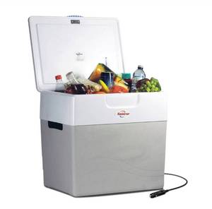 lot 68509 image: Koolatron Thermoelectric Iceless 12 Volt Cooler Warmer 52 qt (49 L), Electric Portable Car Cooler with DC Plug, Grey and White, for Travel Camping Fishing Trucking,Retail $249