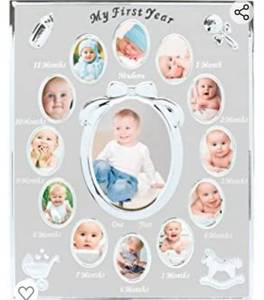 lot 71972 image: Tiny Ideas Babys First Year Picture Frame, First Year by Month, Newborn Baby Registry, Silver