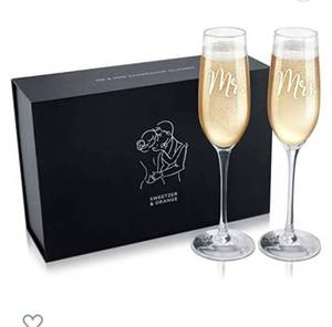 lot 71973 image: Sweetzer & Orange Bride and Groom Champagne Glasses (8 oz) Engraved Mr and Mrs Glasses for Wedding Glasses and Toasting Flutes, Bridal Shower Gifts, Engagement Gift. Boxed Mr and Mrs Gifts