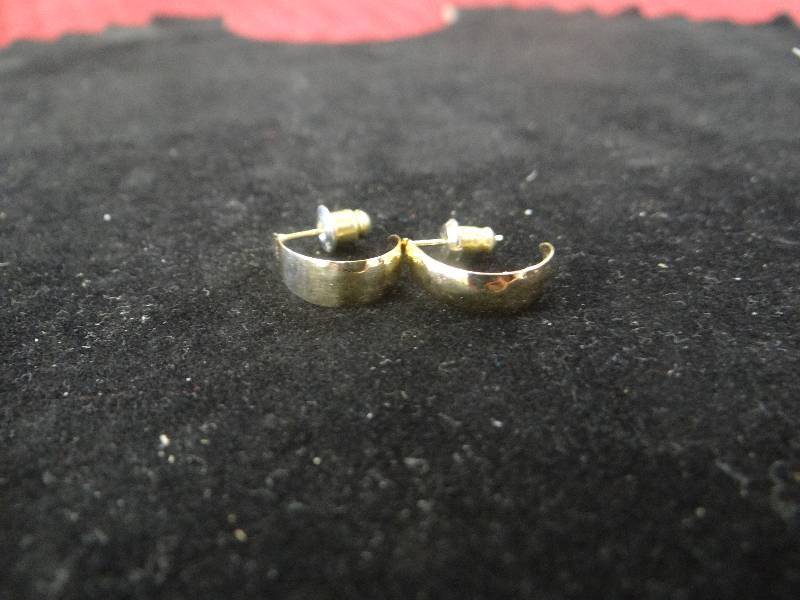 lot 1149 image: 14K gold half-hoop post earrings.