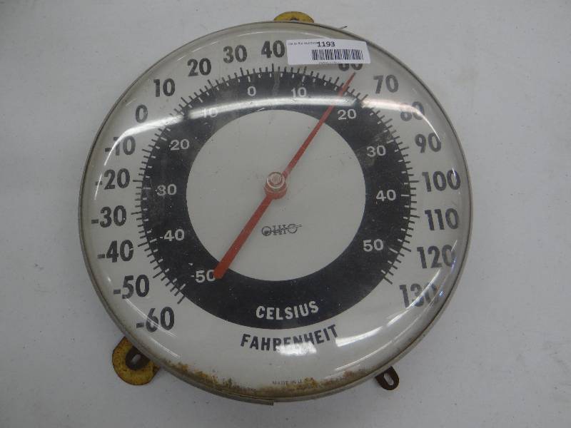 lot 1193 image: Vintage round outdoor thermometer.
