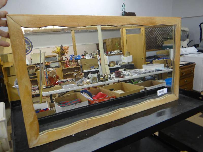 lot 1228 image: Vintage wood frame rectangle mirror.