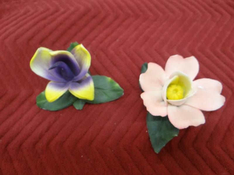 lot 1338 image: Set of 2 capodimonite porcelain flowers - made in Italy.