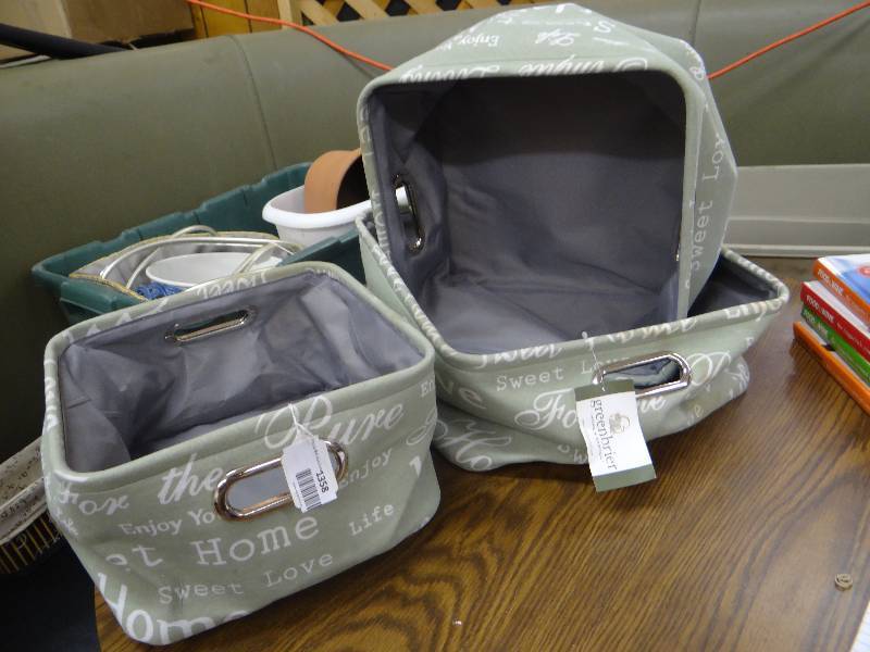 lot 1358 image: Set of 3 love life soft side storage baskets.