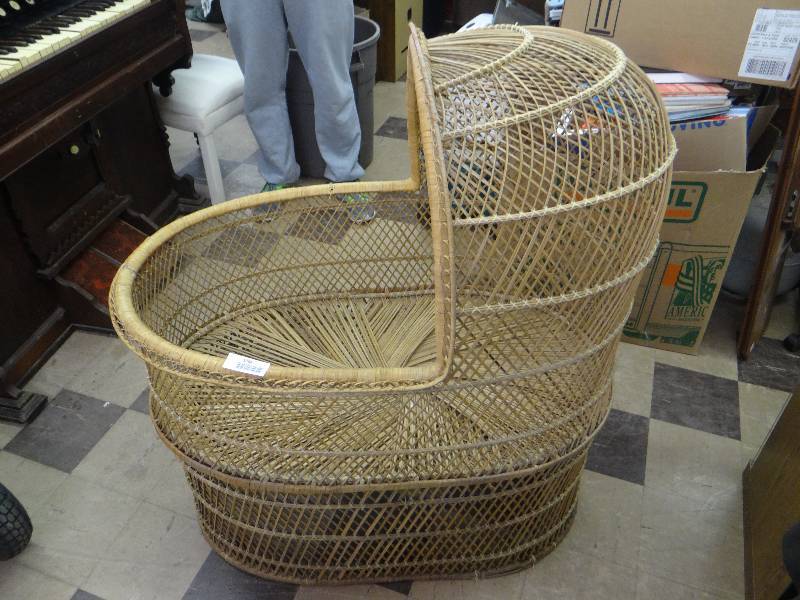 lot 1364 image: Vintage bamboo baby bassinet.
