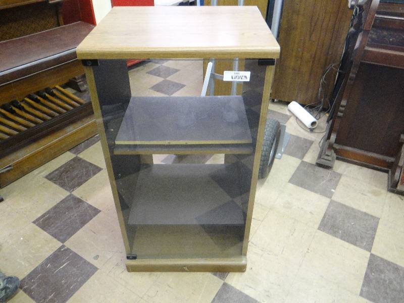 lot 1366 image: Glass front media cabinet.