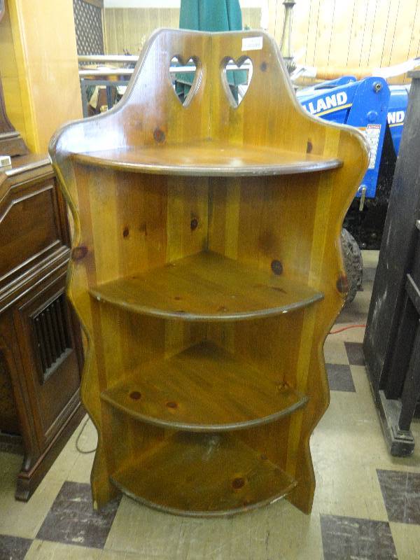 lot 1384 image: Large wood corner cabinet wheart cut outs.