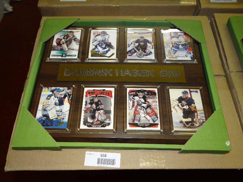 lot 658 image: #39 dominik hasek 8 card wall display.