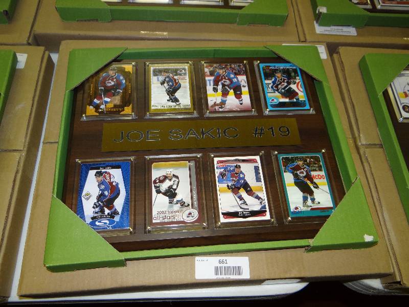 lot 661 image: #19 Joe Sakic 8 card wall display.