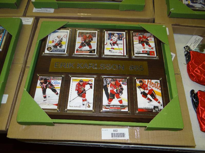 lot 662 image: #65 Erik karlsson 8 card wall display.
