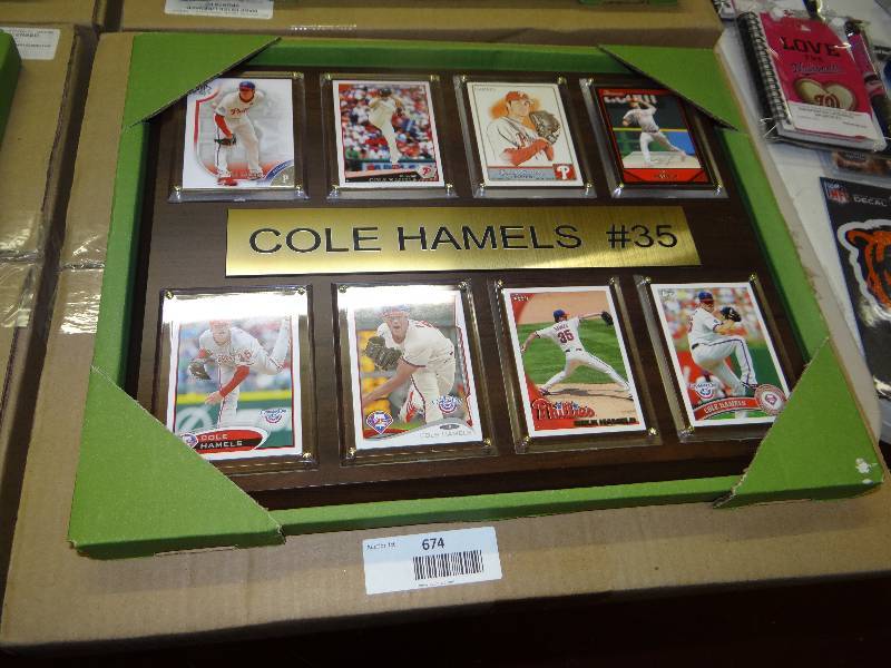 lot 674 image: #35 Cole Hamels 8 card wall display.
