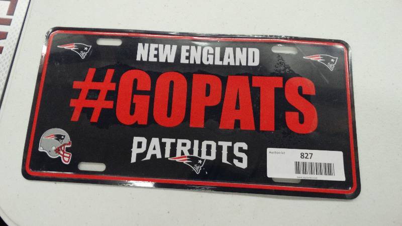 lot 827 image: Patriots license plate.