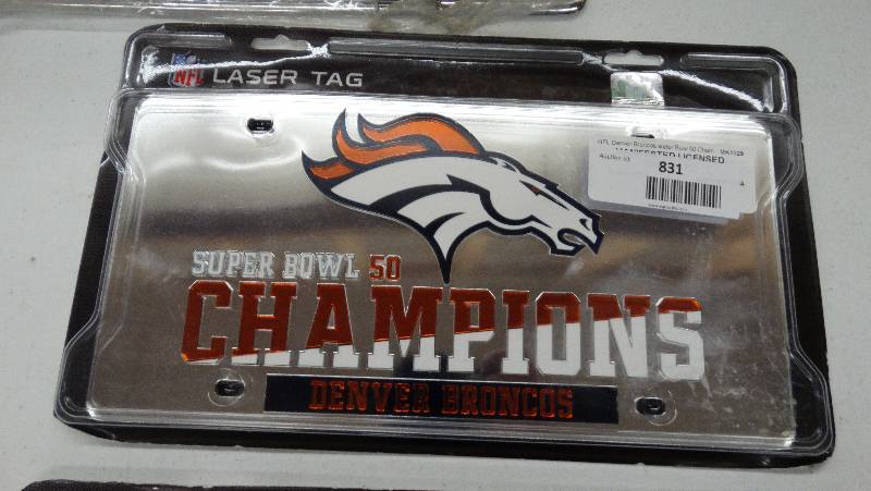 lot 831 image: Denver super bowl 50 license plate.