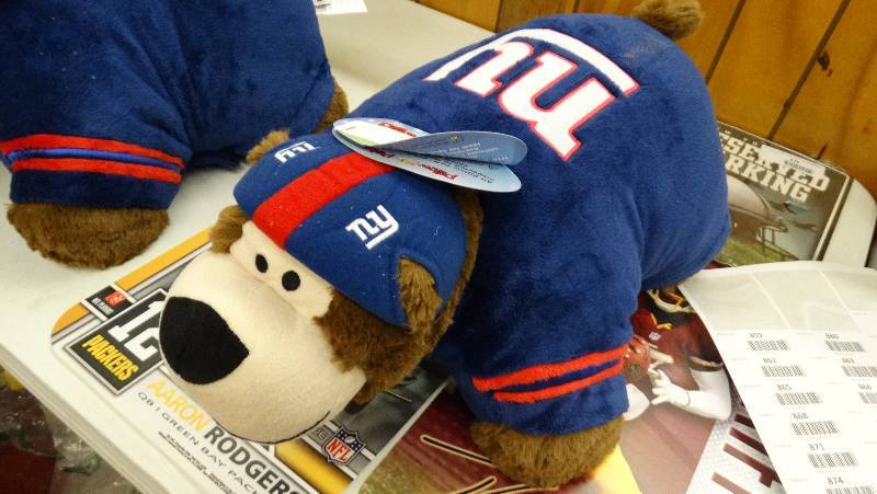 NY Giants pillow pet. New Licensed Sports Apparel Products Liquidation Auction Equip Bid