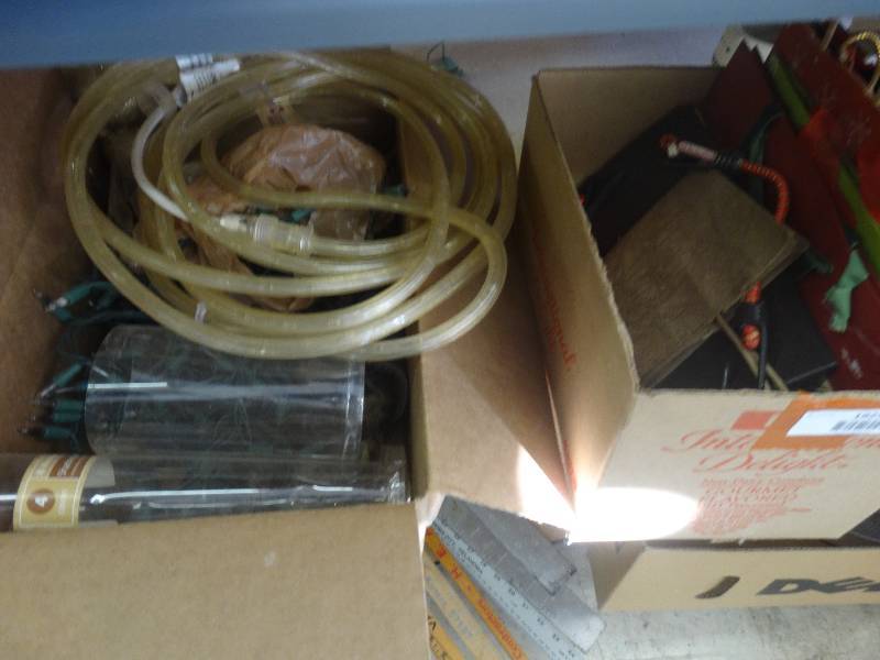 lot 1925 image: Box of Christmas decor & bag of gift bags for Christmas.