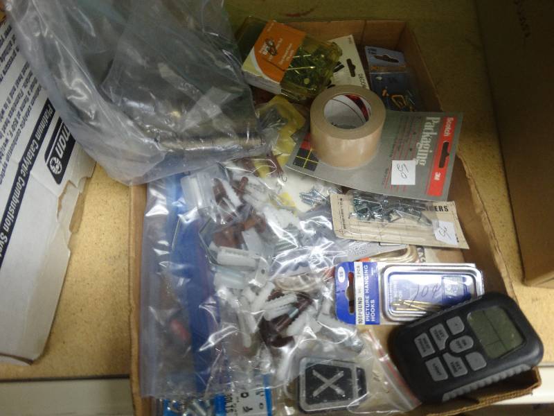 lot 1964 image: Box of various hardware & door hinges.