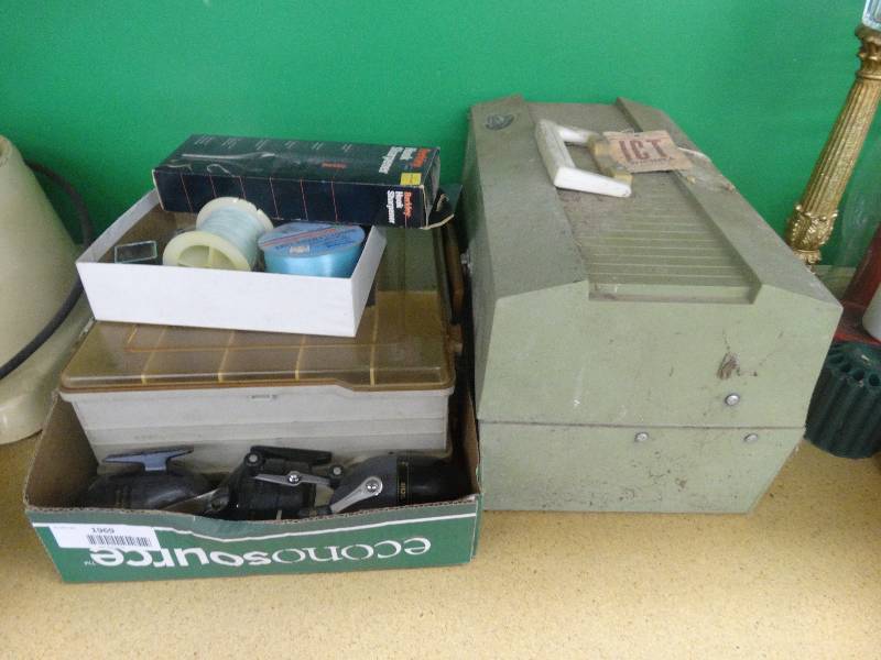 lot 1969 image: Lot of fishing equipment & tackle box.
